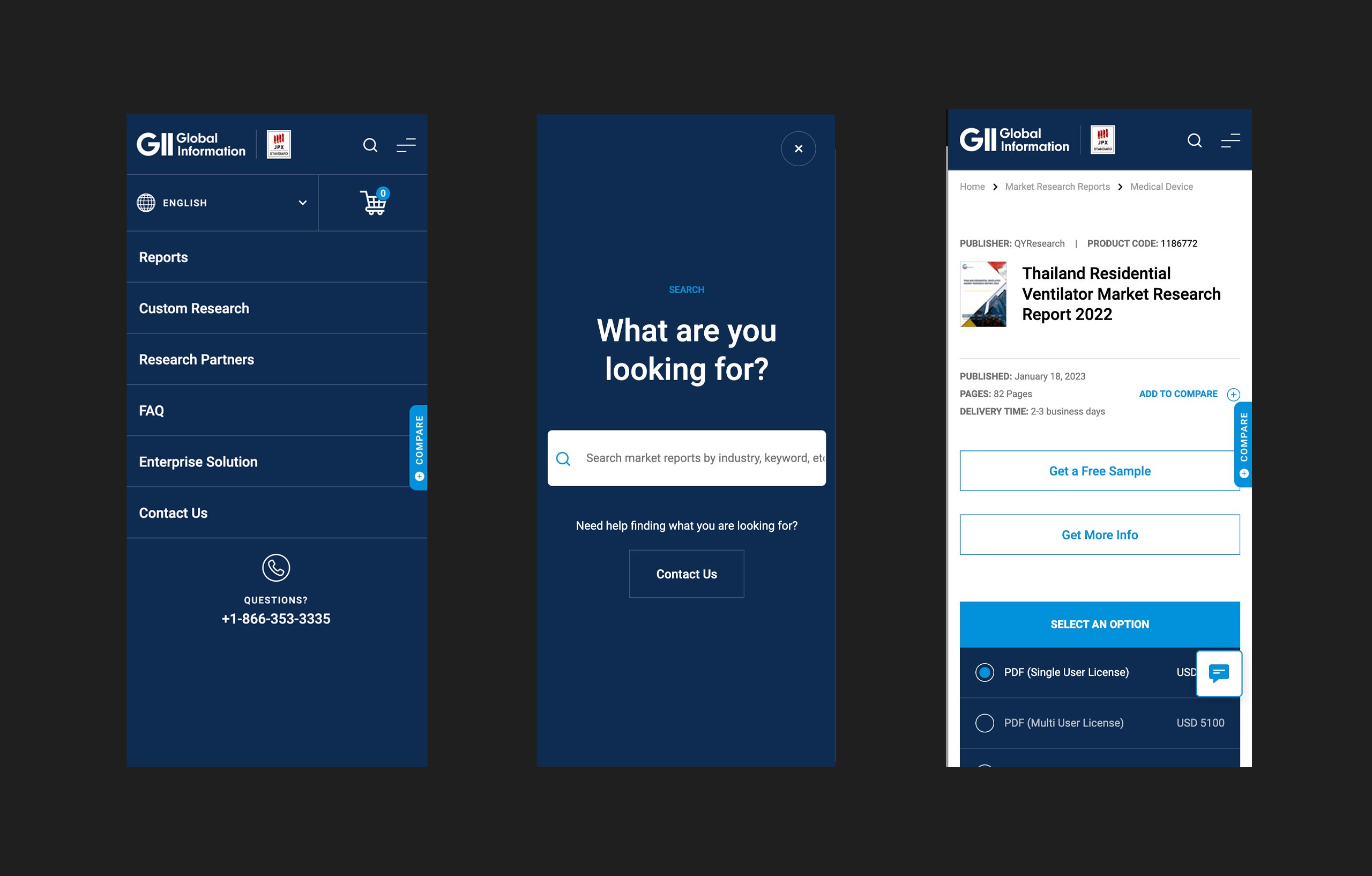 We worked with GII Research to update and modernize the navigation user interface