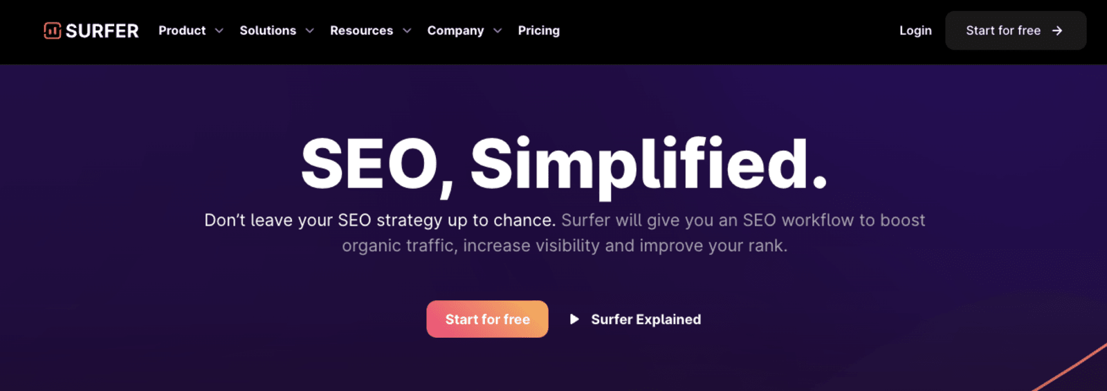 Surfer SEO Homepage