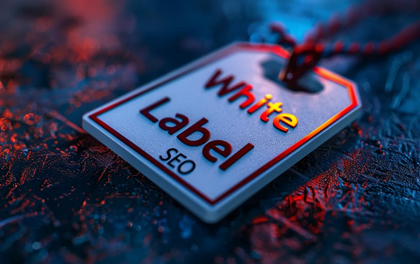 3D render of a tag that says White Label SEO - Digitech