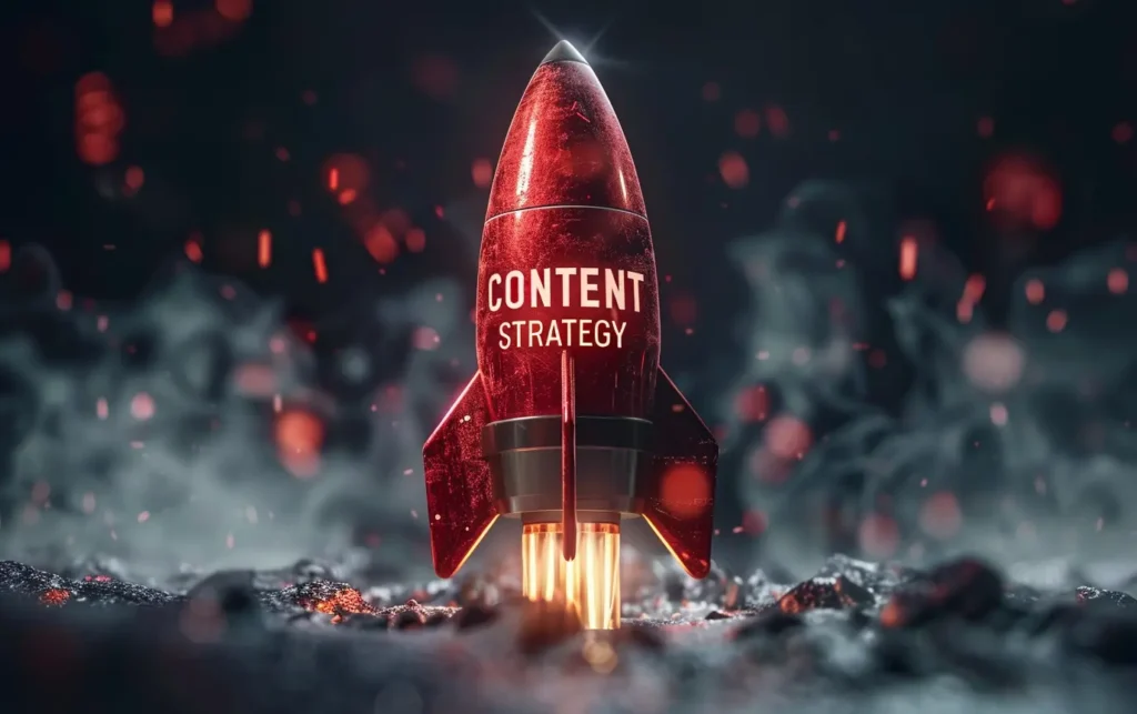 a 3d red rock that says content strategy on it - digitech