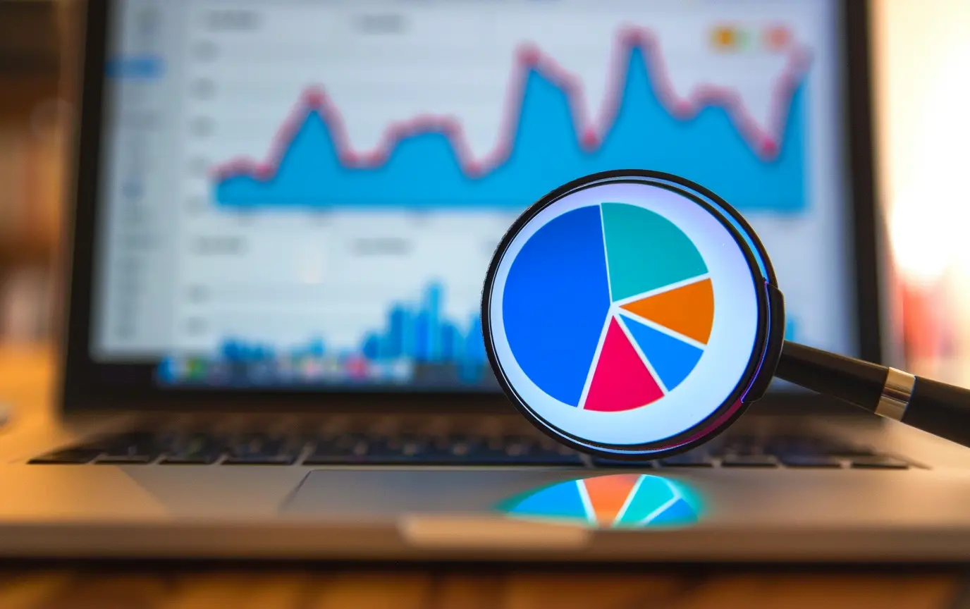 a magnifying glass examining a pie chart - Digitech