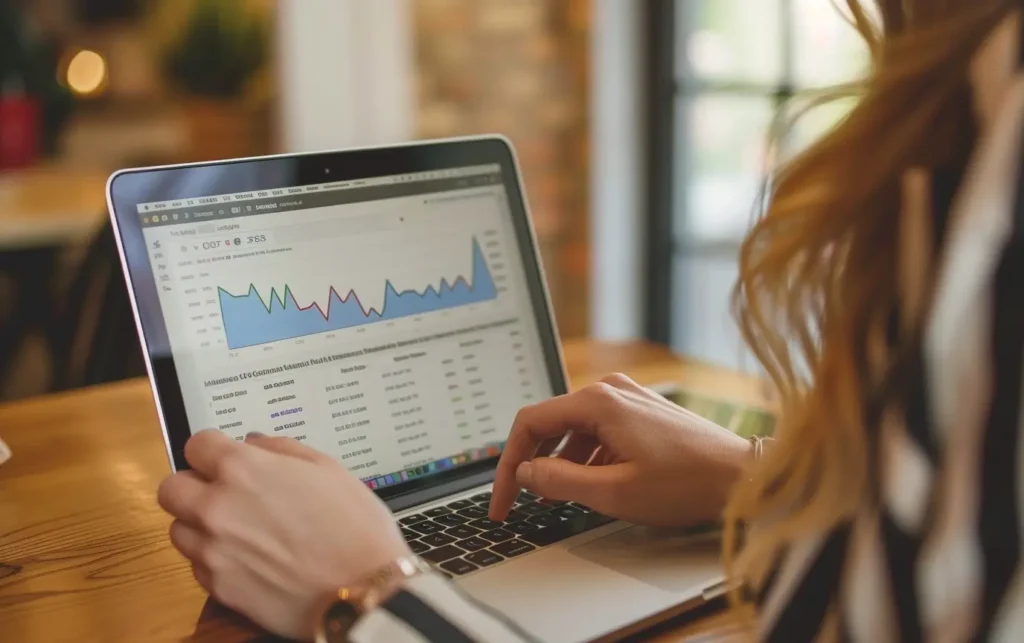 a woman's hands checking performance reports on her laptop - Digitech