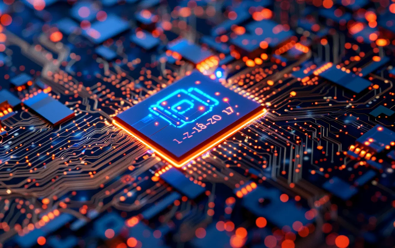 close up of a glowing computer chip - digitech