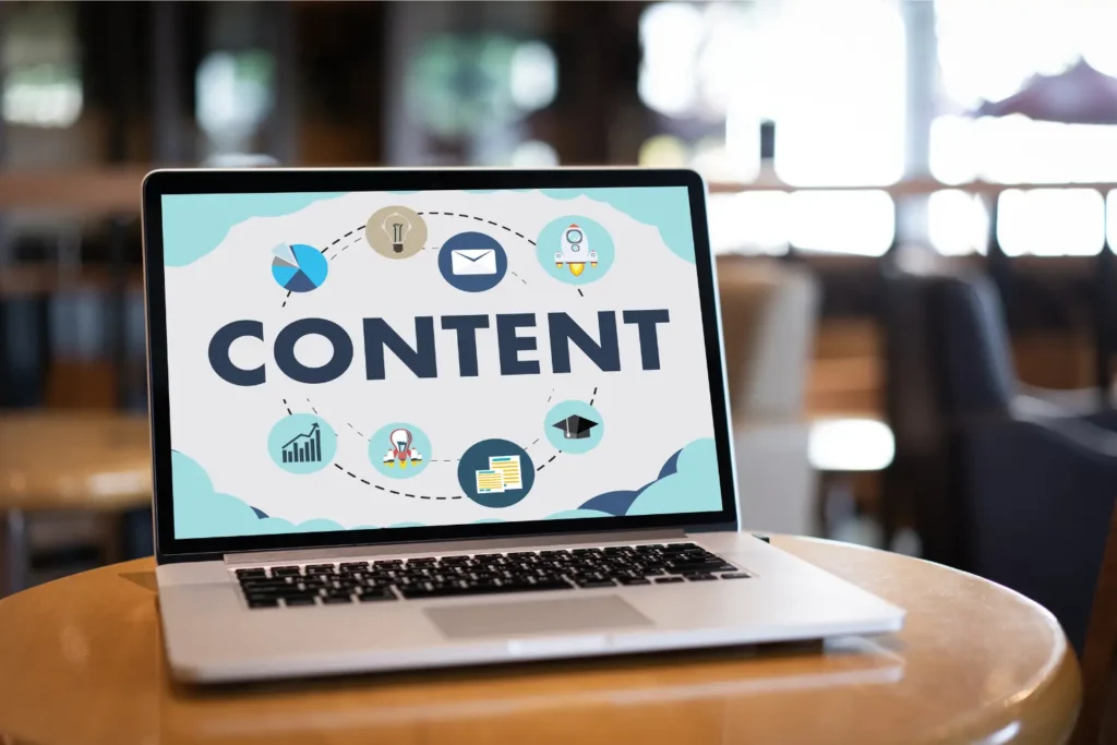 content marketing graphics on a laptop screen - digitech