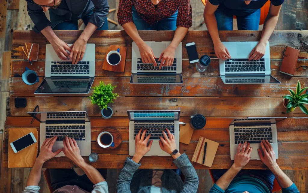 top down view of a writing team working together - digitech