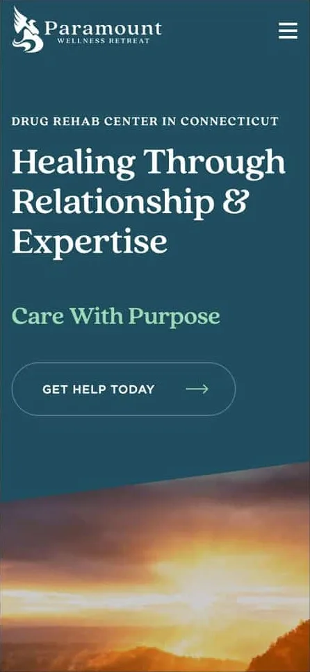 Paramount Wellness Retreat website on mobile